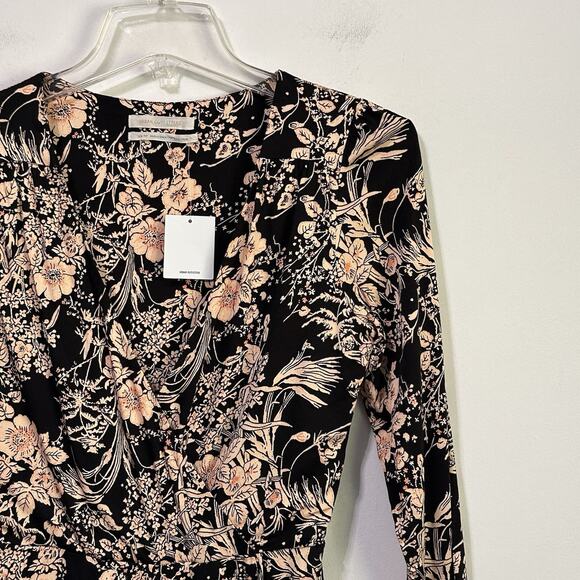 Zara Wrap Romper XS Shorts Black Floral Motif Long Sleeve Party Summer Boho NEW - Picture 2 of 8